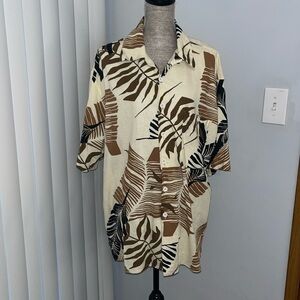 Trust USA Tropical Leaf Size Large Linen Blend excellent condition Beige & black